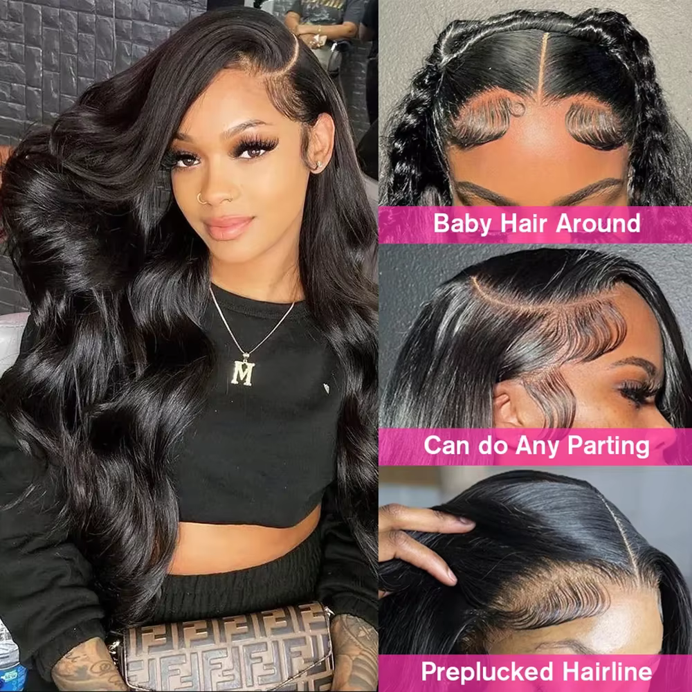 Perruque Lace Front Wig Body Wave brésilienne naturelle, 13x4, pre-plucked, avec baby hair, densité