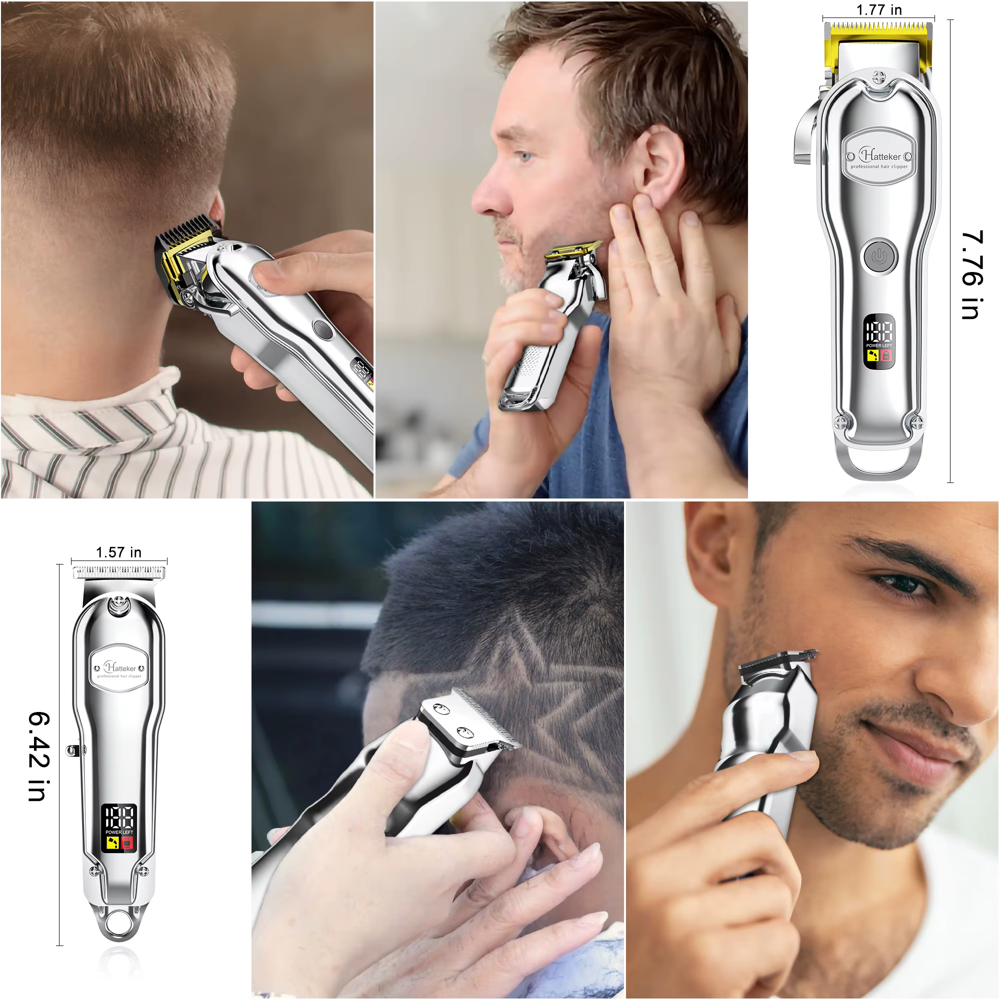 Hatteker professionnel coupe-cheveux homme tondeuse à cheveux ensemble métal électrique sans fil ton