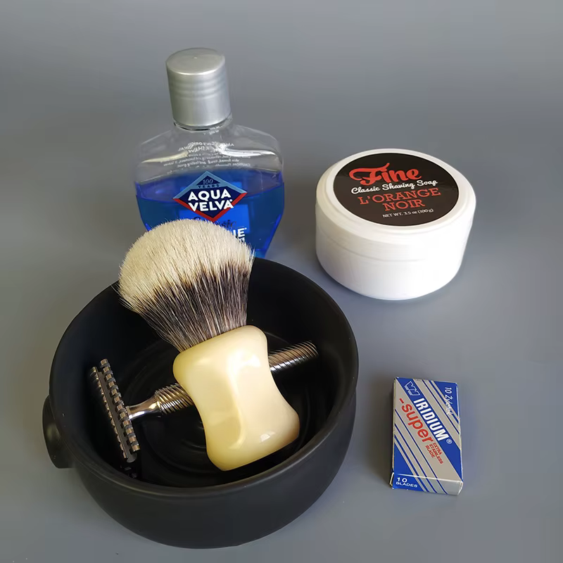 Dscosmetic – brosse de rasage à deux bandes de 26mm avec manche en résine ivoire, en mandchourie