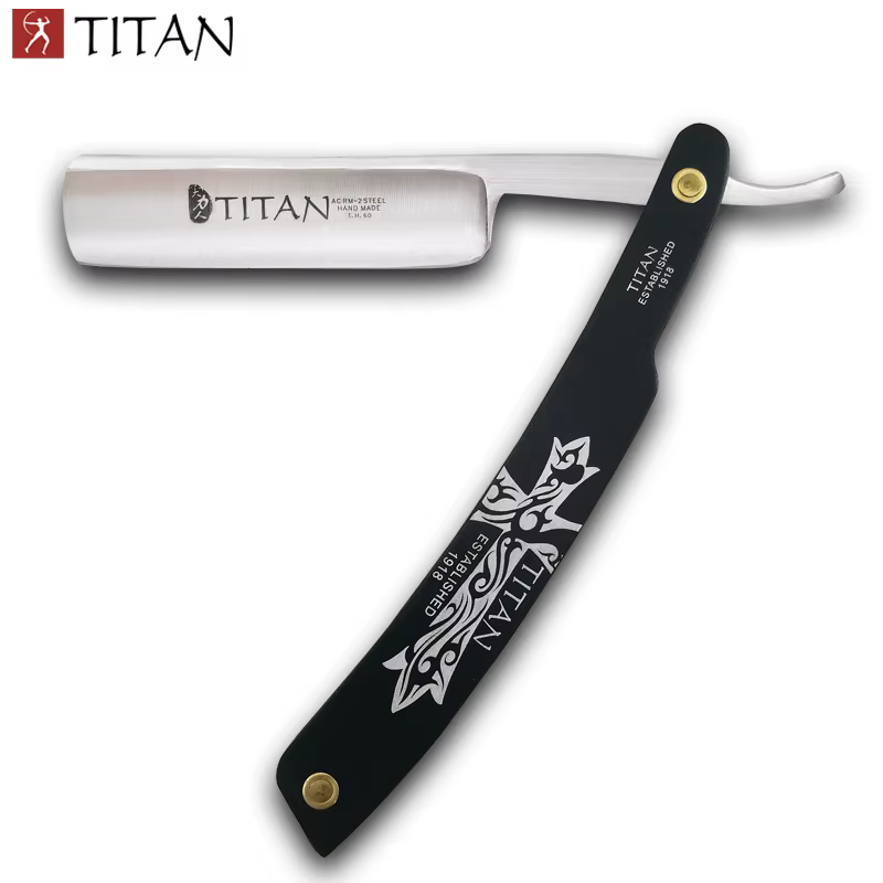 Titan-Rasoir droit avec manche en bois, lame en acier, déjà tranchante