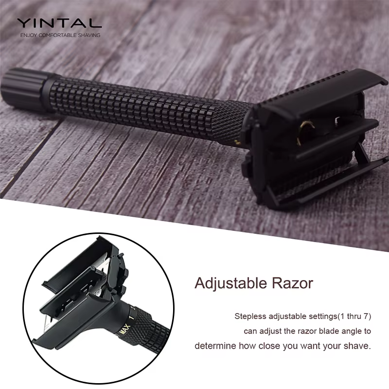 YINTAL ensemble de rasoir de sécurité réglable papillon ouvert Double bord rasoirs en laiton noir ma