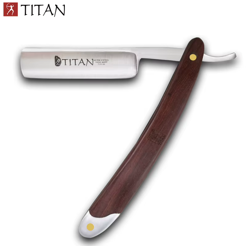 Titan-Rasoir droit avec manche en bois, lame en acier, déjà tranchante