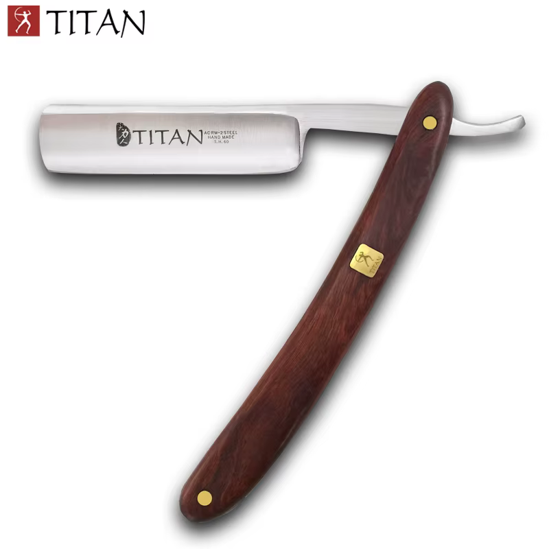 Titan-Rasoir droit avec manche en bois, lame en acier, déjà tranchante
