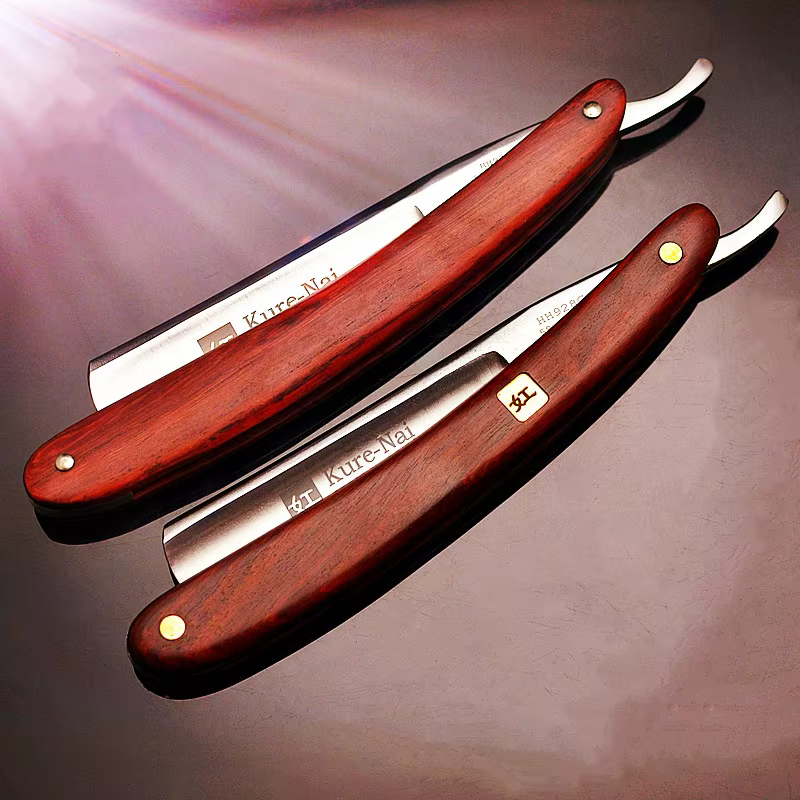 Rasoir droit en acier au carbone pour hommes, manche RosFrederick, rasoir de barbier, grattoir manue