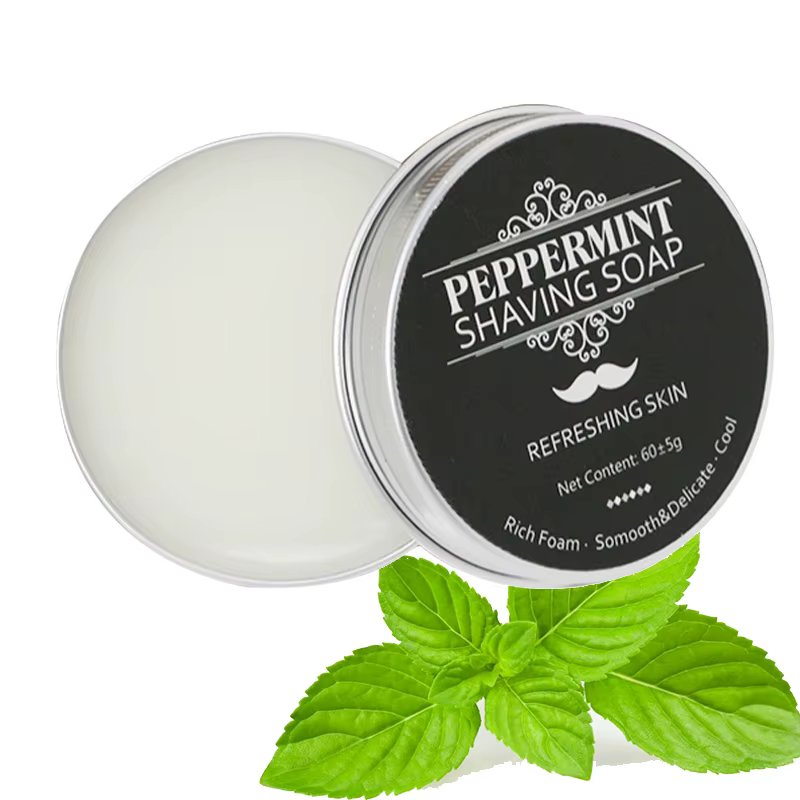 Savon de rasage pour hommes, parfum de menthe, boîte en aluminium, mousse riche, doux, non stimulant