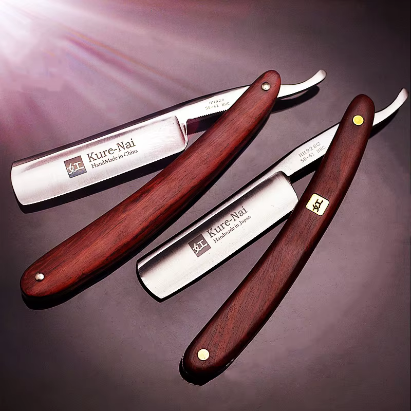 Rasoir droit en acier au carbone pour hommes, manche RosFrederick, rasoir de barbier, grattoir manue