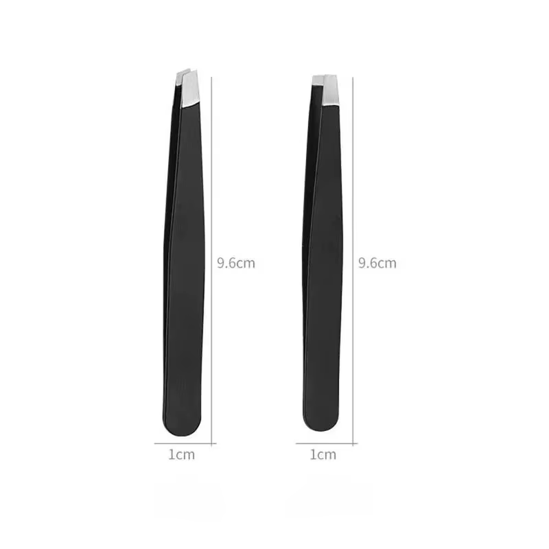 Pince à sourcils noire en acier inoxydable, avec pointe inclinée et plate, outils de beauté pour pin