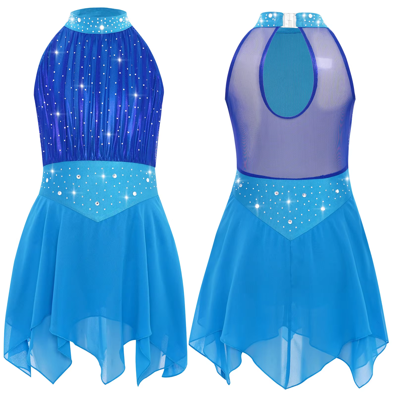 Robe de gymnastique pour adolescentes, patinage artistique, danse lyrique, sans manches, strass bril