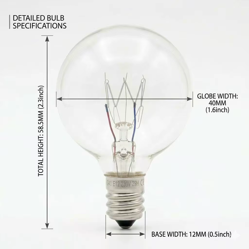 Ampoules chauffe-cire 25 watts G50 120V pour lampe parfumée pleine grandeur G16.5 Globe E12 Base de 