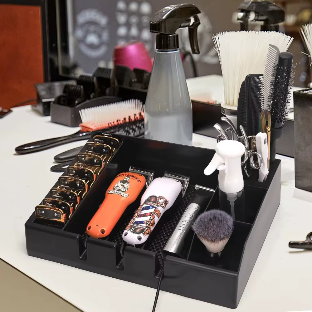 Plateau de rangement pour tondeuses de barbier, support de tondeuse à cheveux de salon avec emplacem