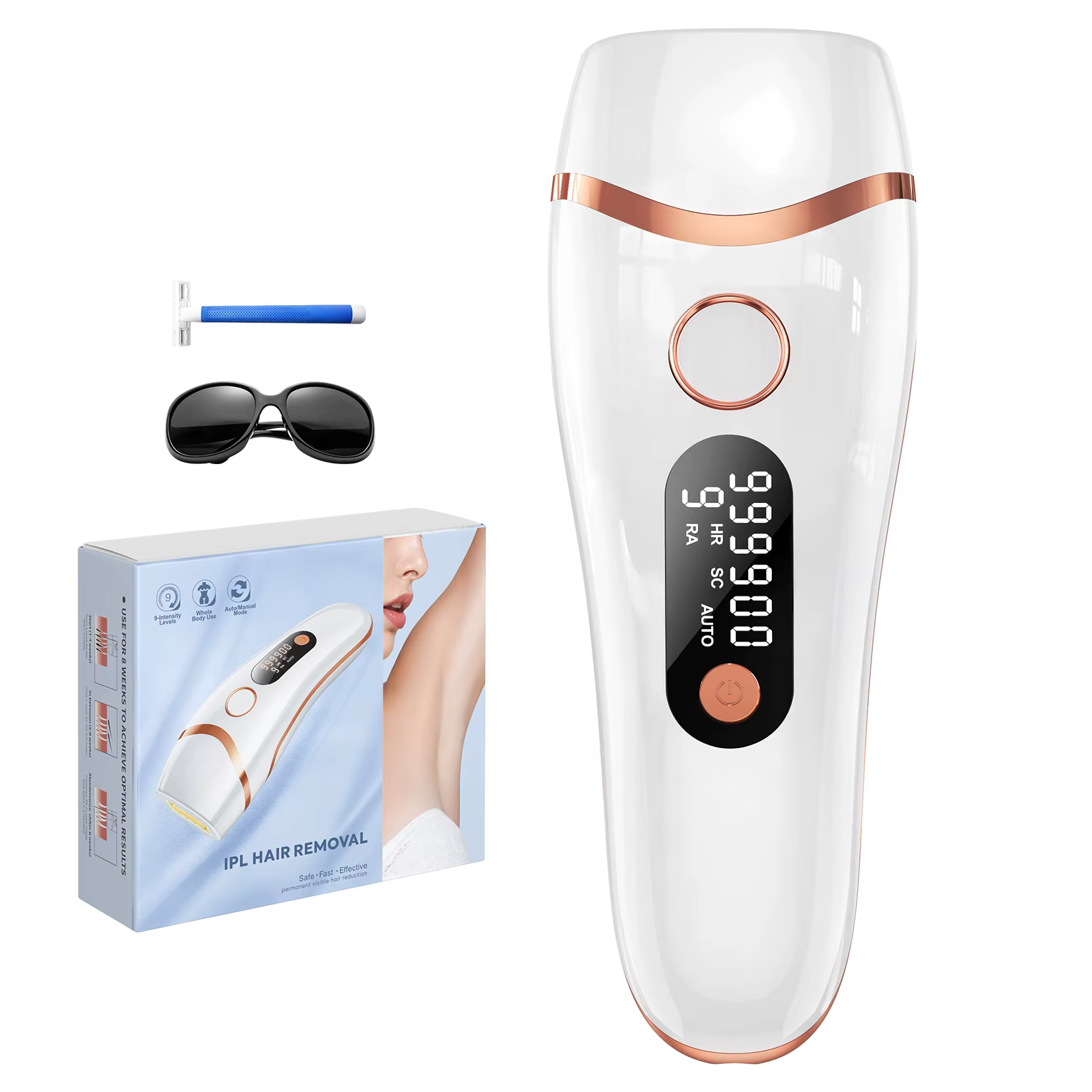 Épilateur laser, épilation au laser, 2 modes, 9 niveaux d'énergie, IPL permanent, indolore, photo-ép