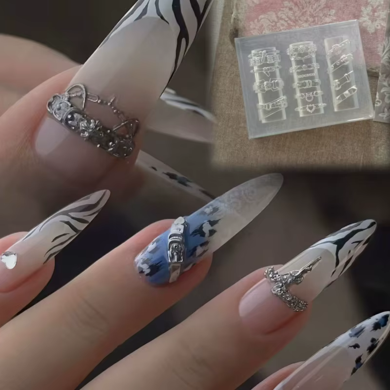 Moule à ongles en silicone transparent, motif boucle de ceinture, cœur, cadenas, décoration 3D pour