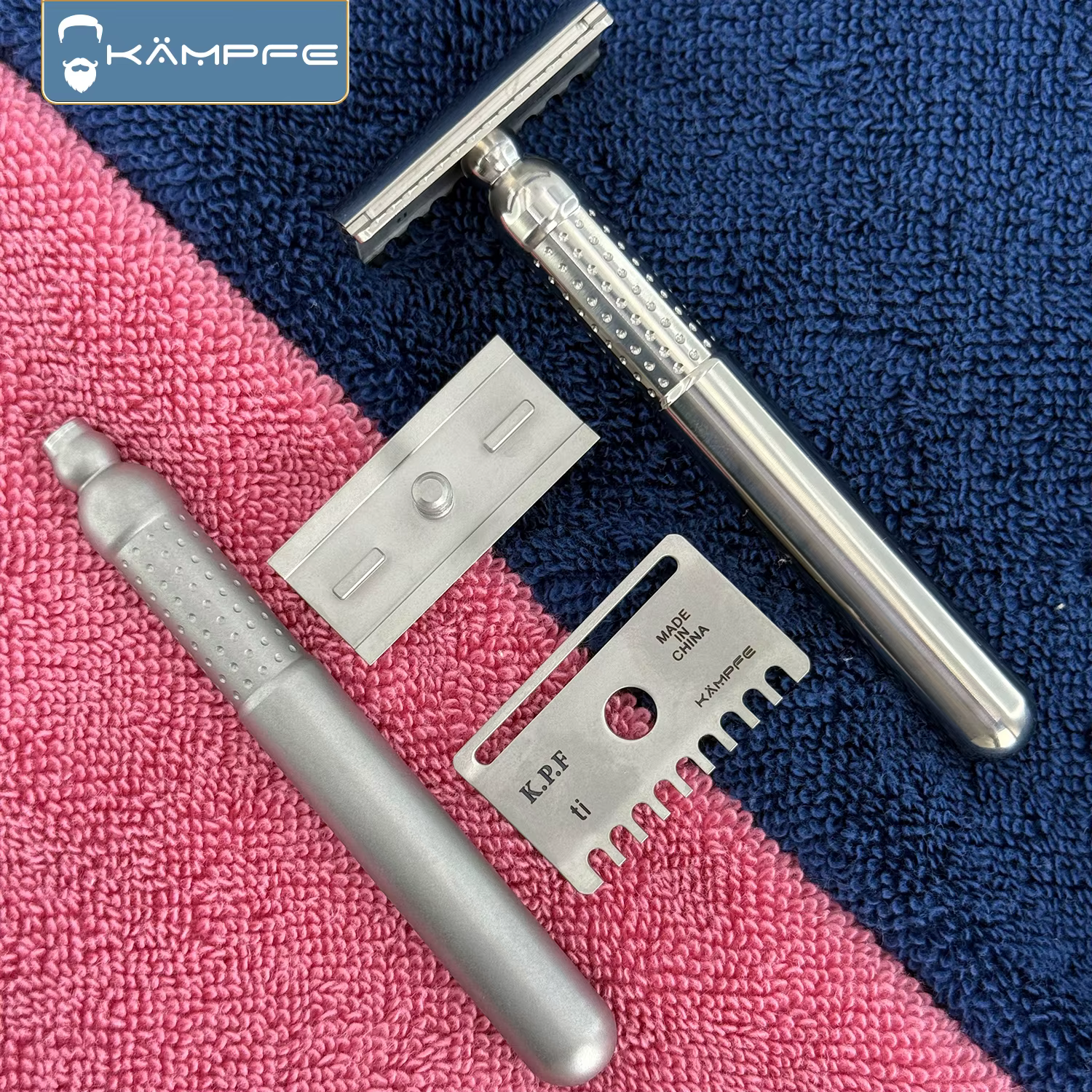Rasoir de sécurité KAMPFE Double-Comb en titane, système de peignes ouverts et fermés réutilisable |