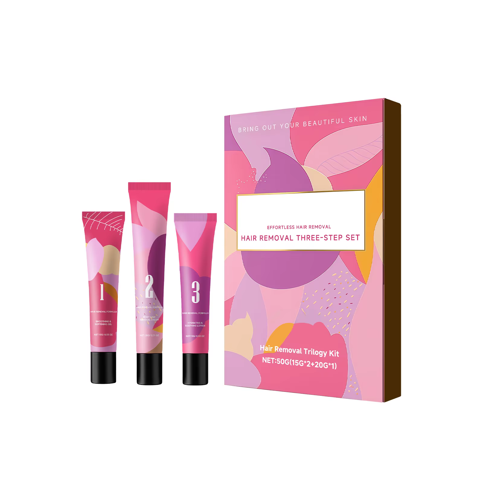 Kit d'épilation du visage en trois étapes, élimination douce des poils, texture lissante et rafraîch