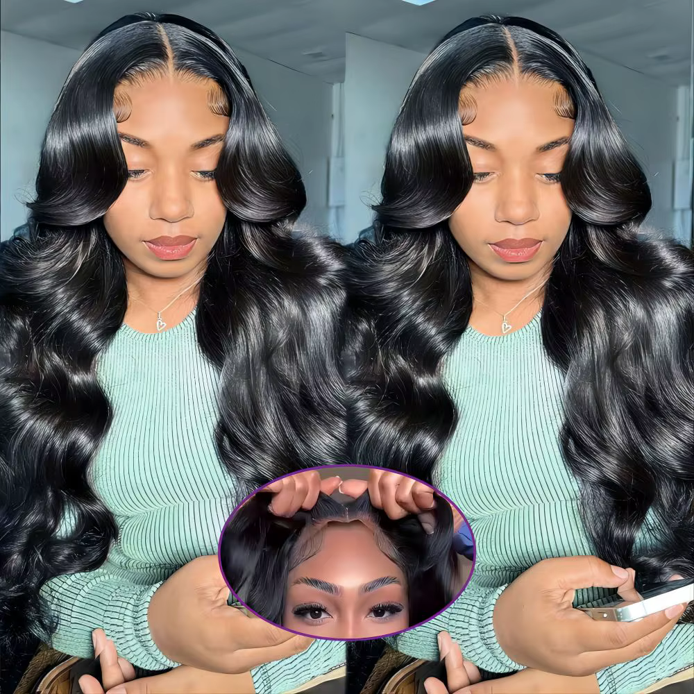 Perruque sans colle Abijale en cheveux humains, prête à porter, avec dentelle frontale HD transparen
