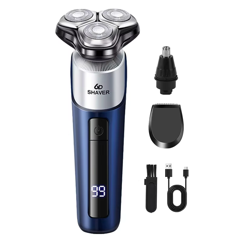 Ensemble de soins pour hommes : rasoir à trois lames, brosse nettoyante, coupe-poils pour le nez et