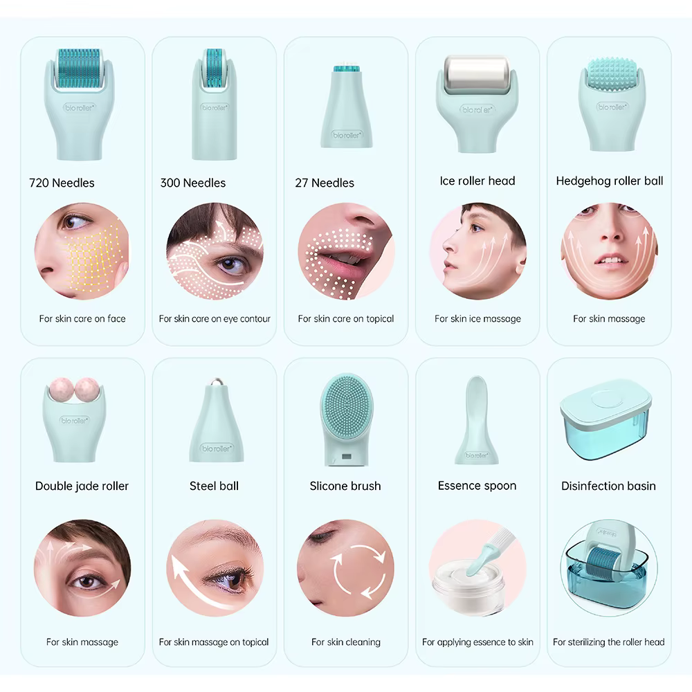 Kit Bio Roller G10 10 en 1 pour la croissance des cheveux, visage, corps, micro-aiguilletage, boule 