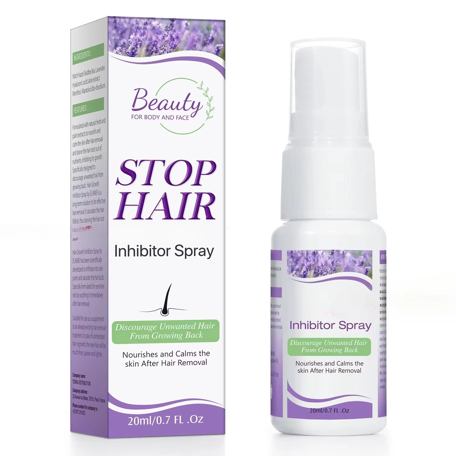 Spray Inhibiteur de Croissance des Poils Permanent pour Barbe, Maillot de bain, Zones Intimes, Jambe
