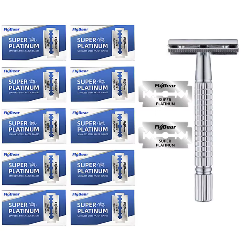 Rasoir Double lame en acier inoxydable, rasoir à l'ancienne, rasage manuel pour hommes