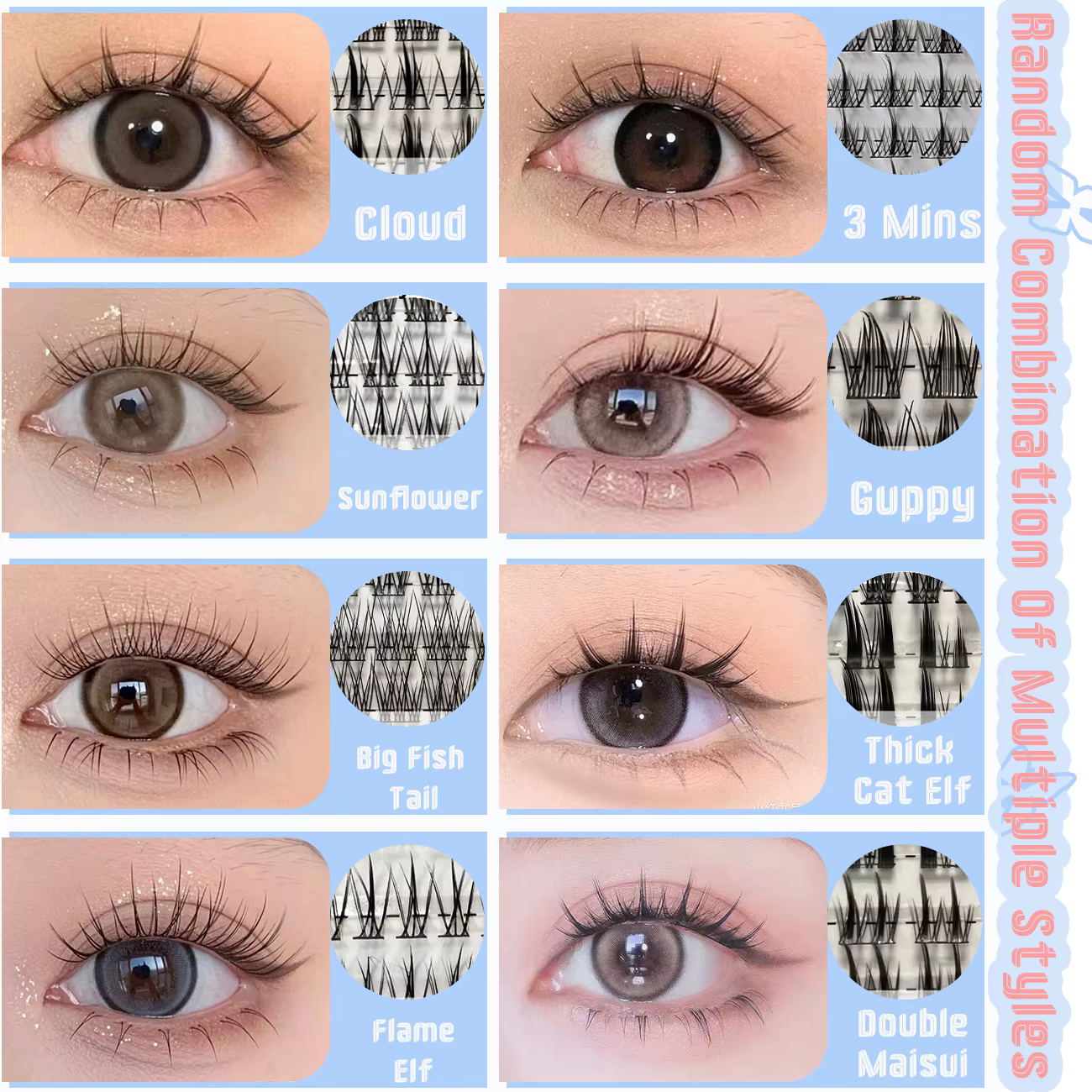 Faux cils mixtes 32 rangées, grande capacité, naturels, fournitures d'extension DIY, bouquets de cil