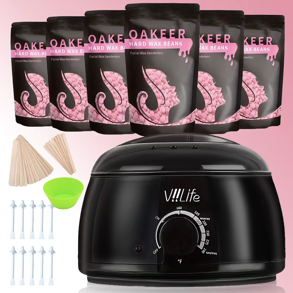 [US Plug] Viilife 200ml Machine de fusion de cire noire ensemble de haricots de cire cire chauffante