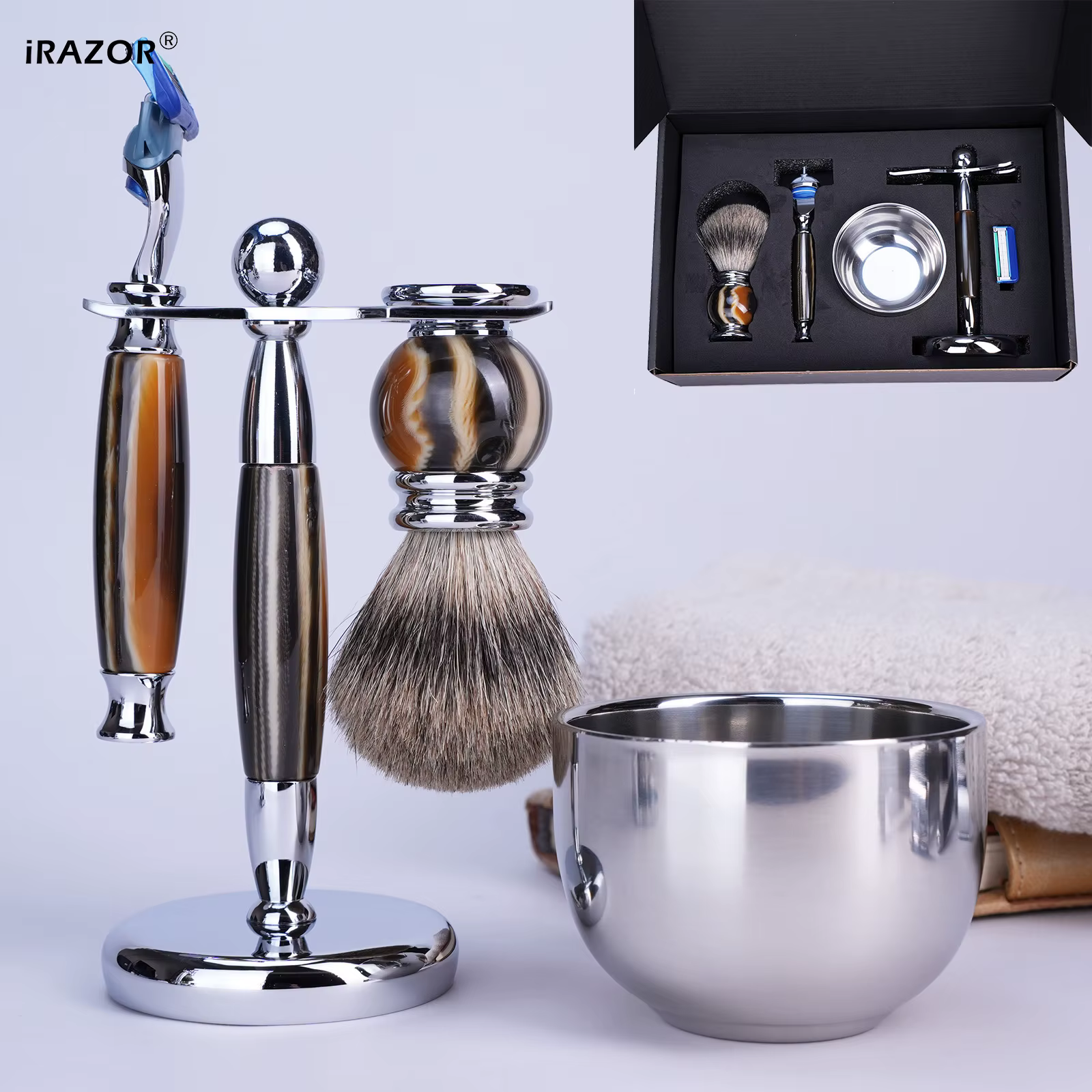 IRAZOR luxe 5 lames F5 Fusion rasoir Kit de rasage pour hommes avec poignée en résine argenté blaire