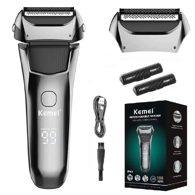 Kemei rasoir électrique pour hommes barbe faciale rasoir humide et sec rasoir professionnel Recharge