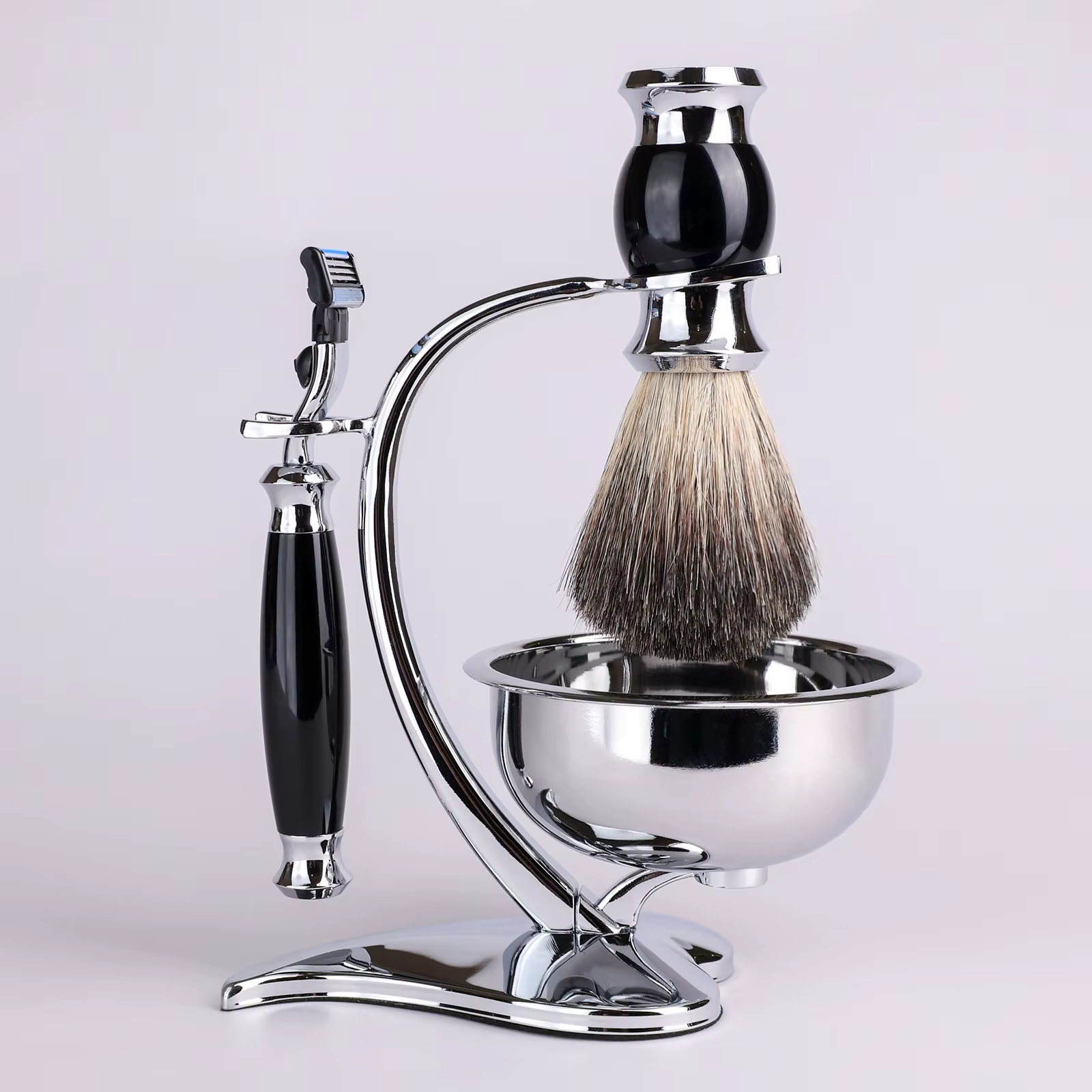 iRAZOR Kit de rasage humide pour homme avec rasoir manuel Brosse à cheveux de blaireau Bol à savon e