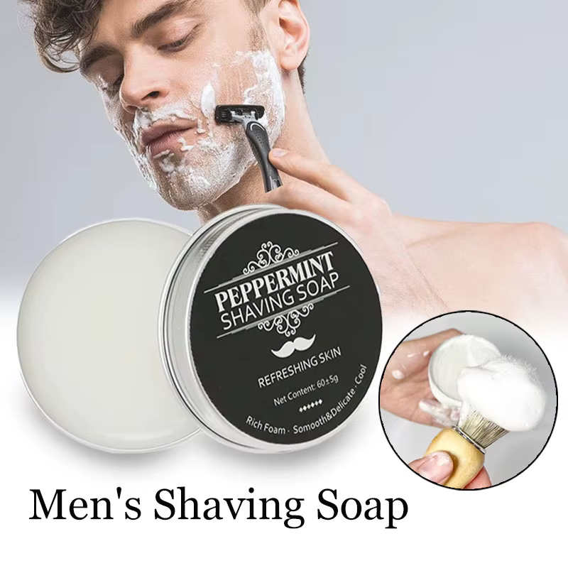Barre de crème à raser-savon à raser en mousse biologique pour hommes, fraîcheur du visage et entret