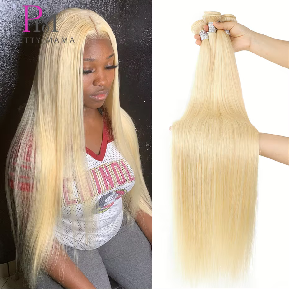 Tissage en Lot Brésilien Naturel Remy Lisse Blond 613, Extensions de Cheveux Humains, 30 34 36 38 40