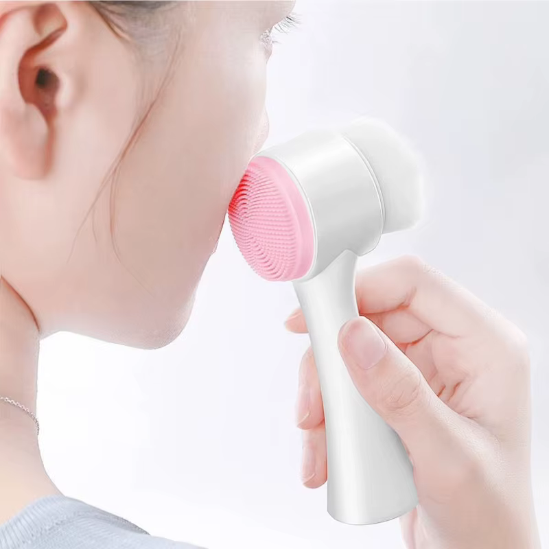Brosse nettoyante manuelle pour le visage, brosse de massage à poils doux double face pour nettoyer 