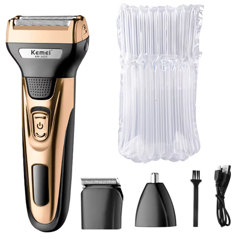 Kemei-Kit de toilettage 3 en 1 pour hommes, rasoir électrique, tondeuse à barbe et à cheveux, machin
