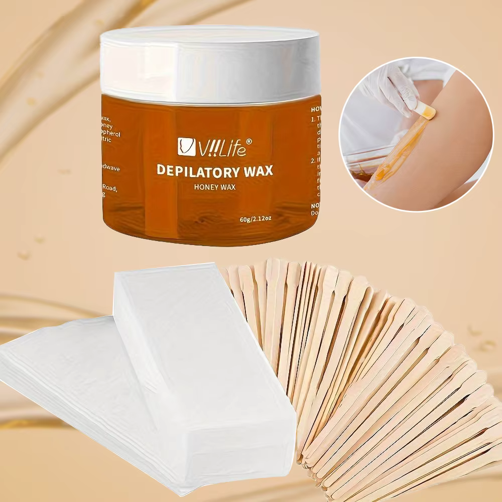 Viilife cire dépilatoire épilation sucre sucre froid 60g Kit naturel indolore pour bras jambe visage