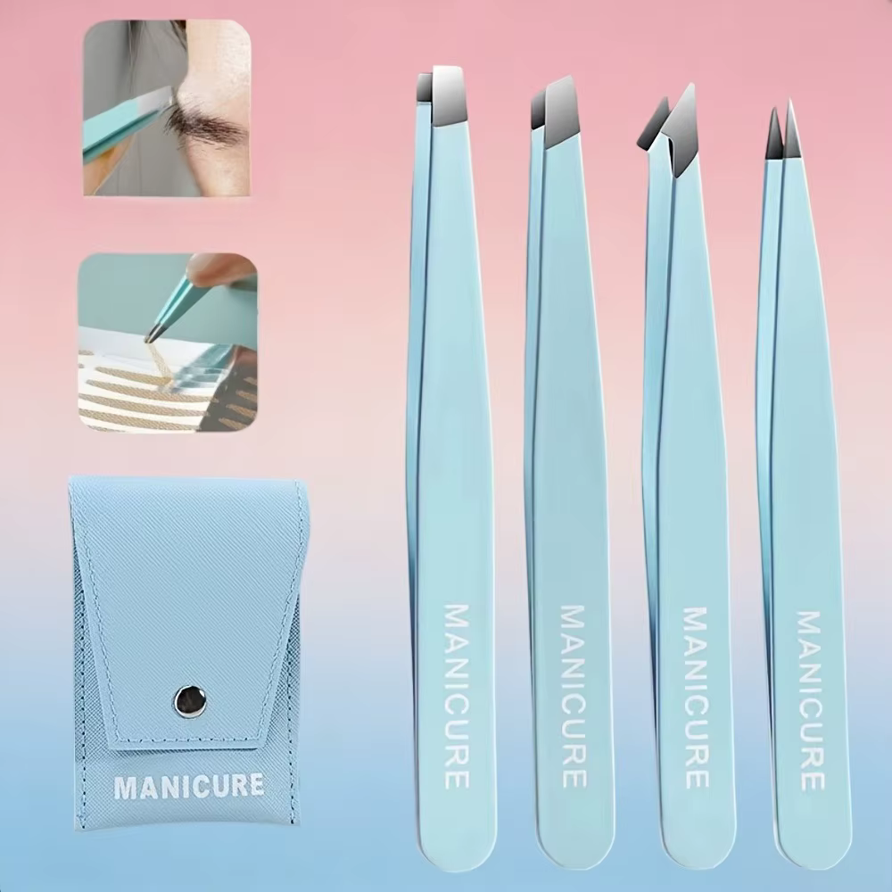 Ensemble de 4 pinces à épiler professionnelles, parfaites pour l'épilation des sourcils, très facile