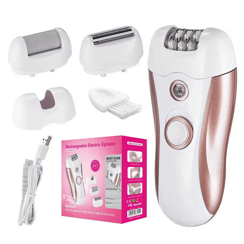 Épilateur électrique 4-en-1 pour femme, à usage domestique, lavable, avec clip privé et lumière
