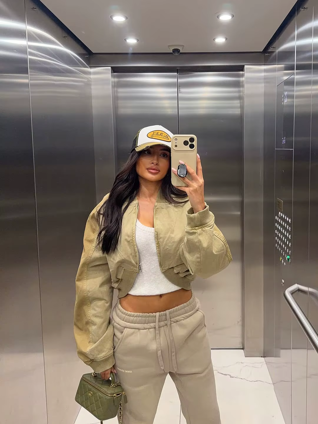 Blousons Bomber Courts Kaki pour Femme, Col Revers, Fermeture Éclair Intégrale, Détails Poches, Manc