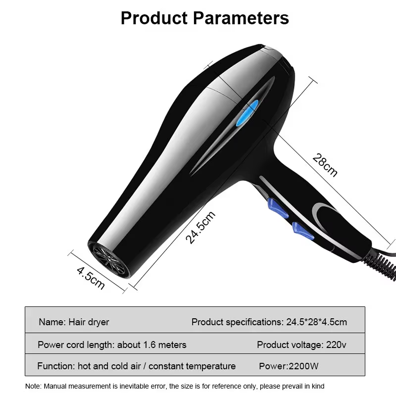 Sèche-cheveux 2200W professionnel puissant sèche-cheveux chauffage rapide réglage chaud et froid sèc