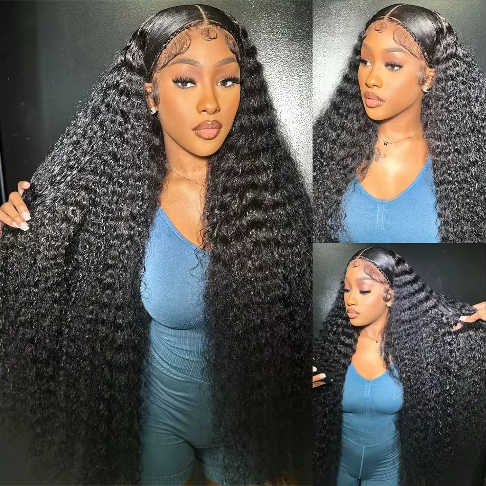 Perruque Deep Wave Lace Front Wig Remy Naturelle, Cheveux Bouclés, 13x6, 13x4, 30 Pouces, HD, pour F