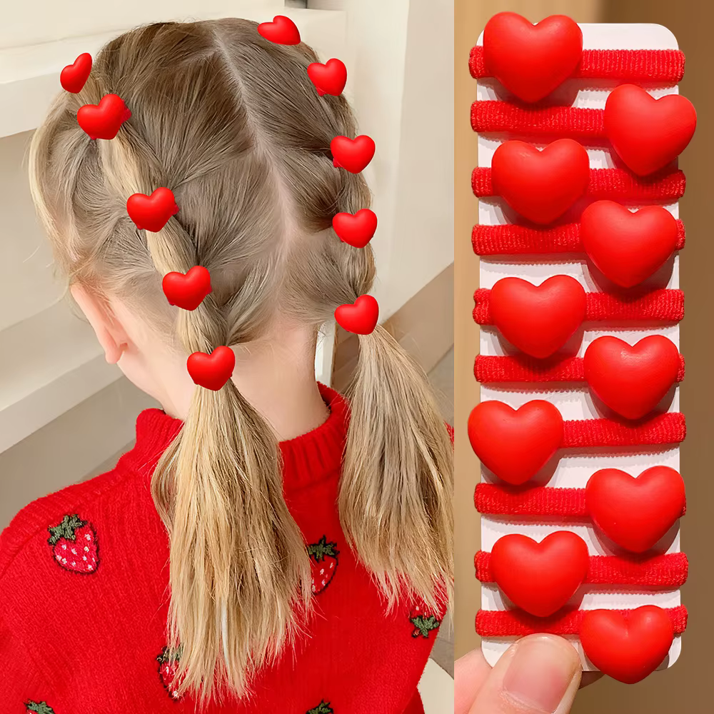 Attaches pour cheveux en forme de cœur rouge, 10 pièces, mignonnes et douces, cadeau approprié pour 