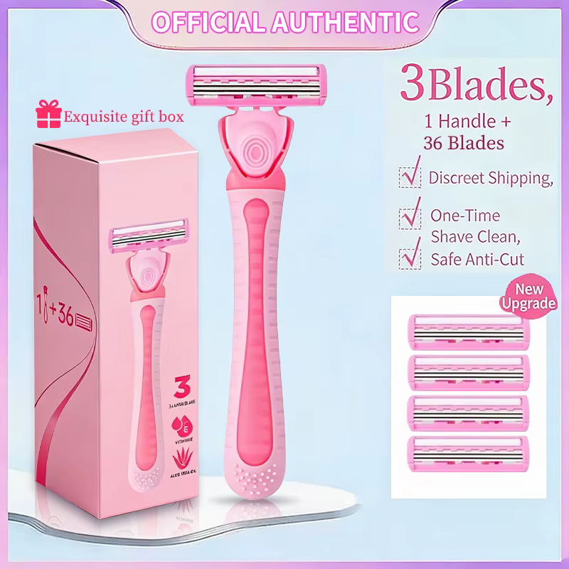 Rasoir Femme 3 Lames avec Vitamine E & Aloe Vera, Tête Pivotante, Manche Ergonomique Antidérapant -