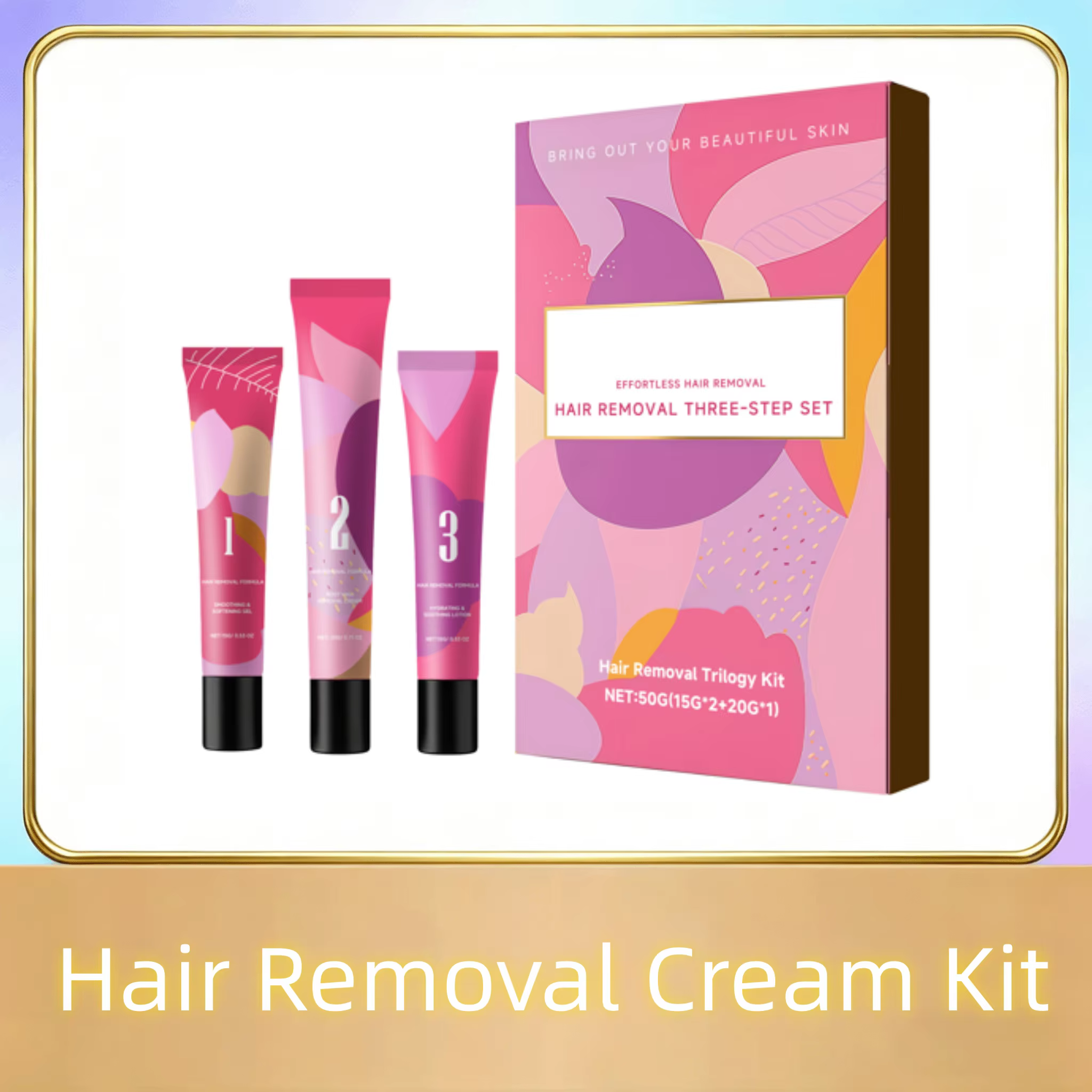 Kit de crème dépilatoire 3 étapes, système dépilatoire indolore, réparation et soin, apaisant pour l