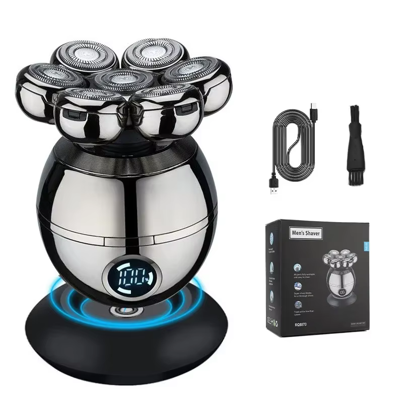 Rasoir Électrique Portable 7D à Têtes Flottantes, Tondeuse à Barbe Rechargeable pour Hommes, Rasoir 