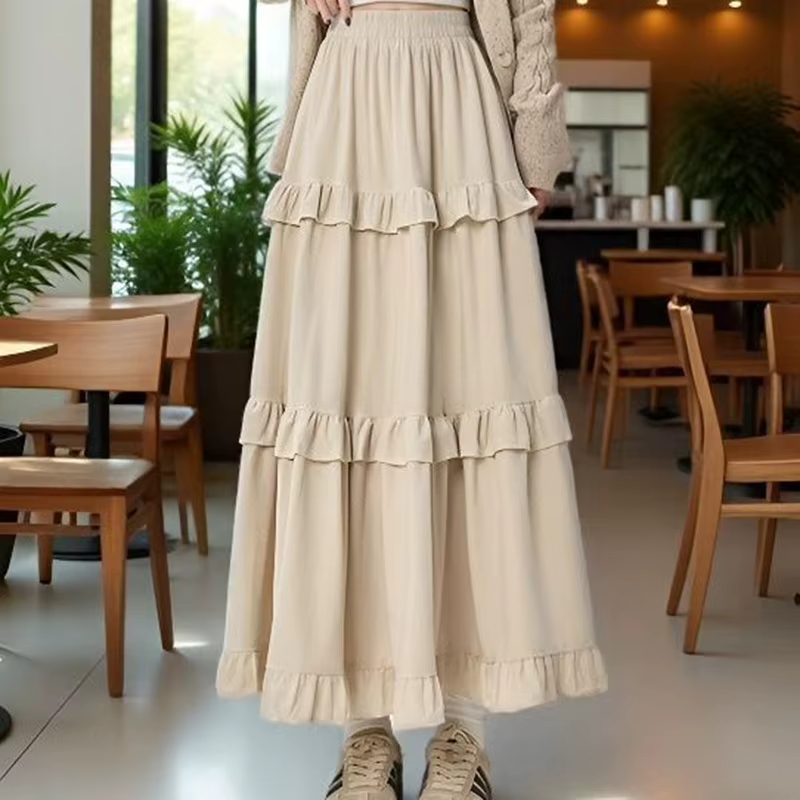 Jupe évasée mi-longue en velours doublée polaire, taille haute, épaissie, style parapluie, tendance 