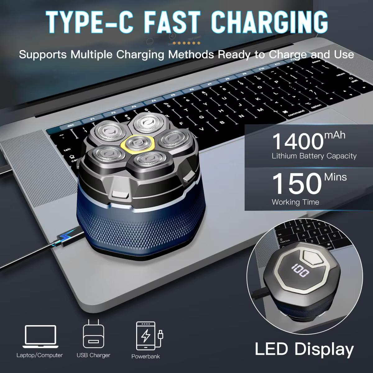 Rasoirs électriques pour hommes chauve, rasoir magnétique 6D, tondeuse à cheveux, Rechargeable par U