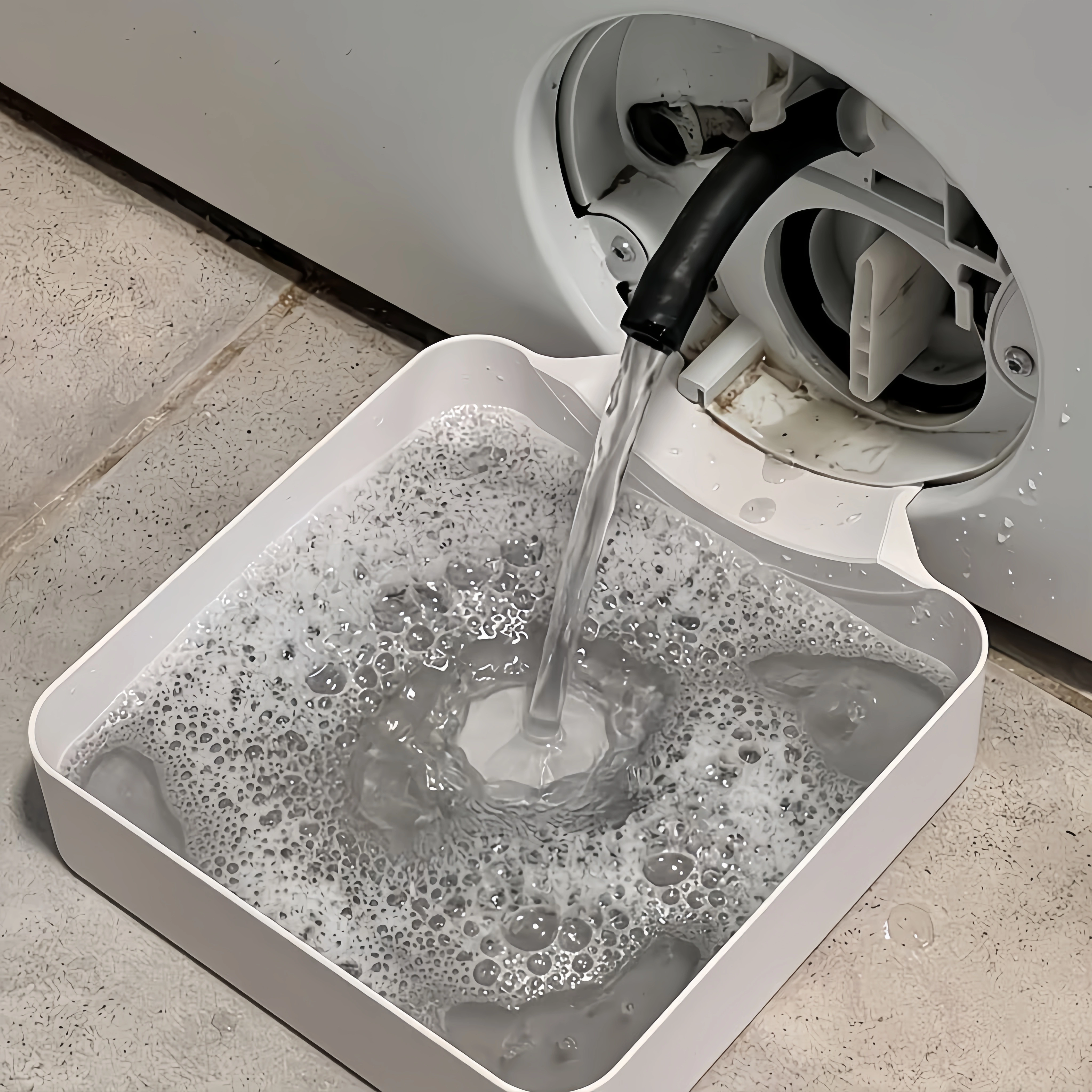 Bac de récupération des eaux de lavage pour machine à laver, sans débordement, avec filtre anti-pelu