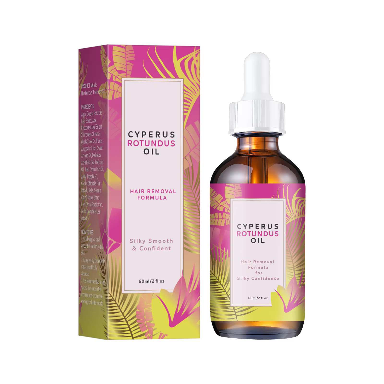 Huile dépilatoire 60ml, inhibiteur naturel de la pousse des poils avec huile de jojoba et d'amande, 