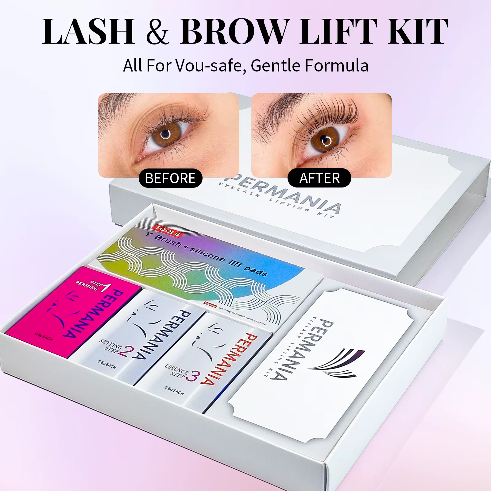 PERMANIA Kit de rehaussement des cils à effet longue durée 5-8 minutes, rehaussement rapide des cils
