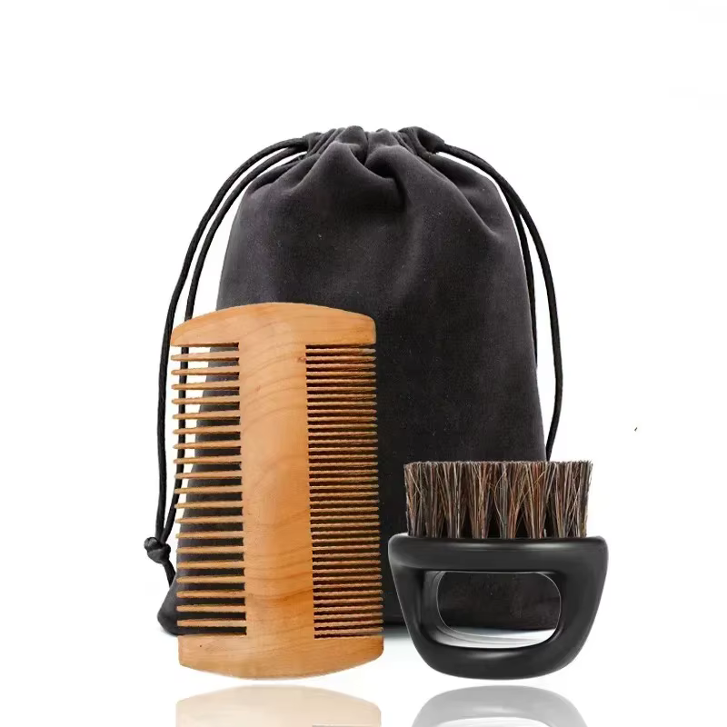 Brosse de rasage professionnelle en bois pour hommes, poils de sanglier souples, Kit de peigne à mou