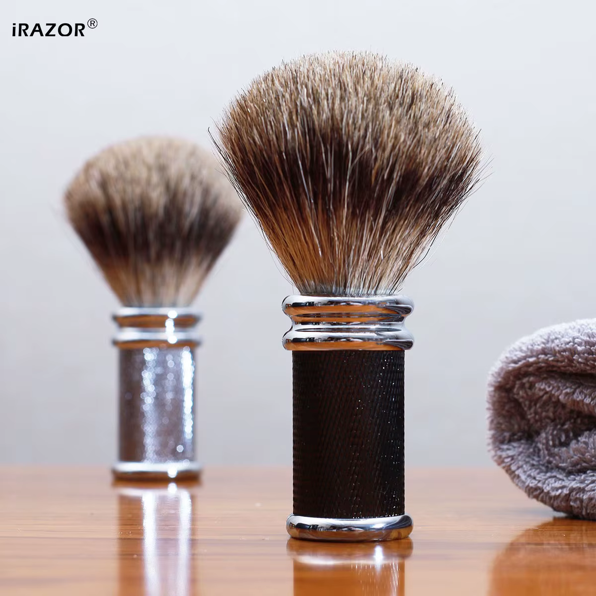 Brosse de rasage professionnelle pour hommes, avec diamants antidérapants, poignée en métal, barbier