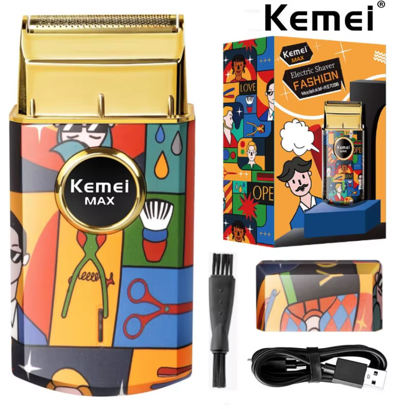 Kemei-Rasoir électrique professionnel en titane à double feuille pour hommes, outil de finition de b